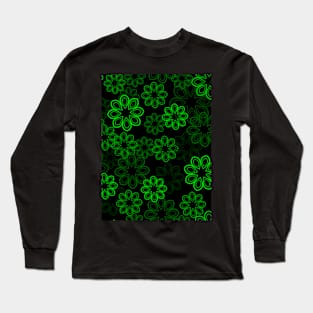 Neon Floral Green on Black Repeat 5748 Long Sleeve T-Shirt